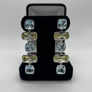 Gorgeous Lime Quartz & Sky Blue Topaz Earrings 2"
